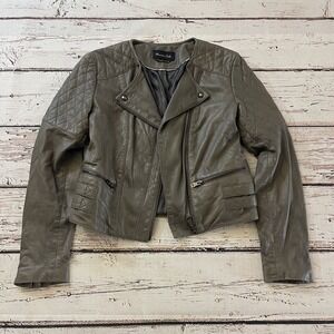 Massimo Dutti‎ 4704 Sheep Skin Leather Jacket Motto Size Small Women's Racing